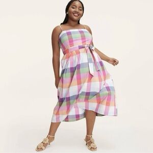 NWT Kate Spade New York x Target Pink Plaid Bow Tie-Waist Midi Dress LARGE